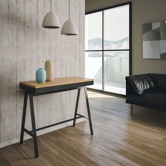 Dafne Italian Design Consolle allungabile Banco Evolution Quercia Telaio Antracite