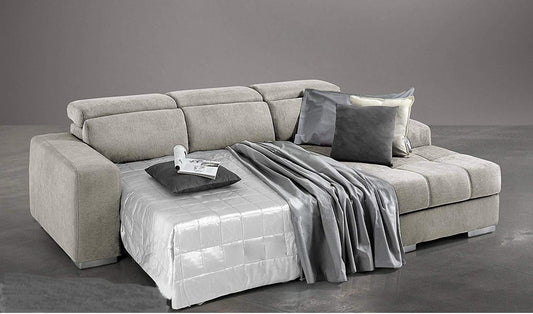 Dafne Italian Design Divano Letto angolare 3 posti con penisola a Destra. Tessuto Romeo Ecru (cm. 259 x 178 x 94h)