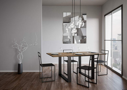 Itamoby, Tavolo allungabile Tecno Libra 90, Pannelli di Nobilitato, Quercia Natura & Antracite, L.90 H.80 P.90 (Aperto L.180 H.78 P.90)