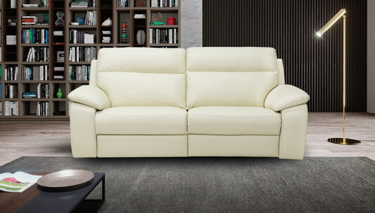 Dafne Italian Design Divano due posti in pelle colore panna con doppio recliner e poggiatesta elettrici - misura cm. L 170 l 90 H 97 - Made in Italy