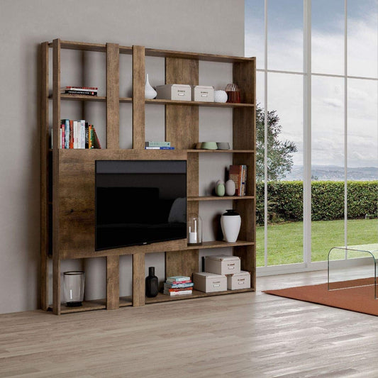 Dafne Italian Design Libreria Composizione M Kato 6R 2 fianchi 2 fasce lunghe 2 fasce corte 2 fasce medie pannello TV Noce