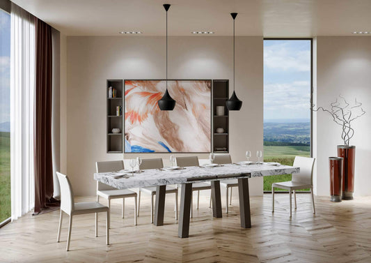 Dafne Italian Design Tavolo Bridge Allungabile piano Marmo 90x180 allungato 284 telaio Antracite