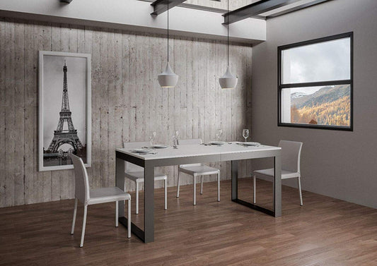 Itamoby, Tavolo allungabile Tecno Evolution 180->440 cm, Pannelli di Nobilitato, Bianco Frassino & Antracite L.180 P.90 H.77 (allungabile Fino a L.440 con 5 allunghe)