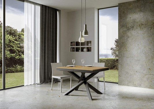 Itamoby, Tavolo allungabile Volantis Evolution 120->224 cm, Pannelli di Nobilitato, Quercia Natura & Antracite L.120 P.90 H.77 (allung. Fino a L.224 con Due allunghe)