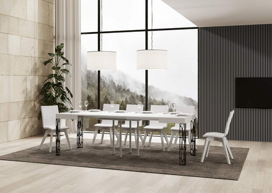 Dafne Italian Design Tavolo Ghibli Allungabile piano Bianco Frassino 90x90 allungato 246 telaio Antracite