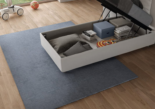 Dafne Italian Design - Letto Singolo 80x190 Contenitore Made in Italy, Compreso di Rete a Doghe, Imbottitura in Semilpelle (Materasso non Incluso) (Bianco - Semilpelle, Letto Contenitore)