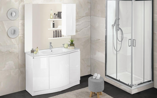 Dafne Italian Design Mobile da bagno componibile Elegance bianco laccato lucido cm. 121 x 51 x 189 (base, lavabo, specchio, pensile)