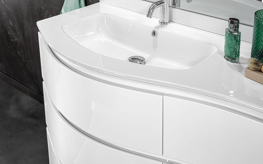 Dafne Italian Design Mobile da bagno componibile Elegance bianco laccato lucido cm. 110 x 54 x 189 (base, lavabo, specchio)