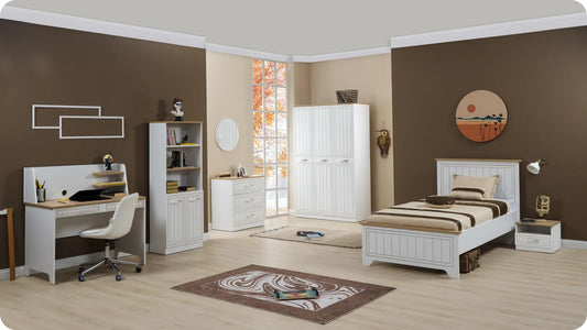 Dafne Italian Design Cameretta Completa per Ragazzo Mango con Letto 120x200 Stile Essenziale Bianco