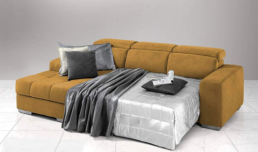 Dafne Italian Design Divano Letto angolare 3 posti con penisola a Sinistra. Tessuto Romeo ruggine (cm. 259 x 178 x 94h)