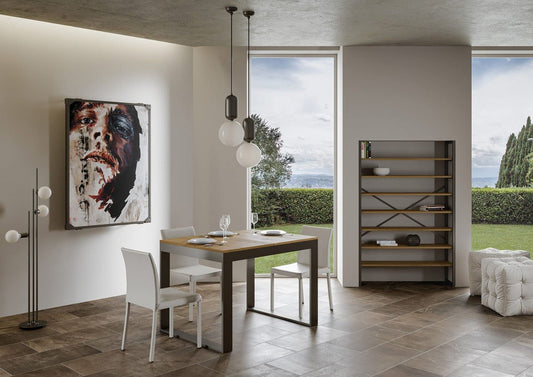 Dafne Italian Design Tavolo Tecno Evolution piano Quercia Natura 90x120 allungato 90x380 telaio Antracite