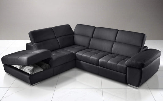 Dafne Italian Design Divano Letto angolare 3 posti con penisola a Sinistra. Similpelle Nero (cm. 285 x 245 x 97h)