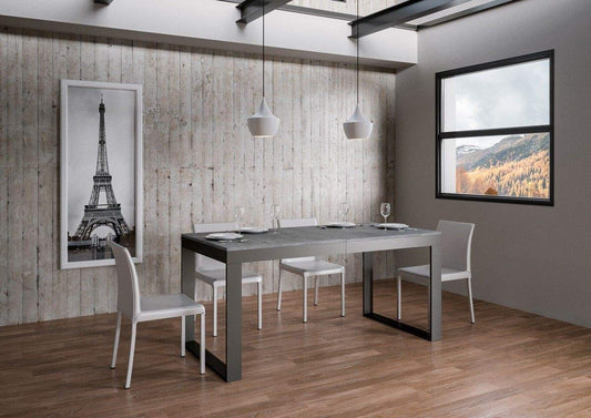 Itamoby, Tavolo allungabile Tecno Evolution 160->420 cm, Pannelli di Nobilitato, Cemento & Antracite L.160 P.90 H.77 (allungabile Fino a L.420 con 5 allunghe)