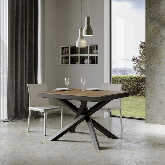 Itamoby, Tavolo allungabile Volantis Evolution 160->264 cm, Pannelli di Nobilitato, Noce & Antracite L.160 P.90 H.77 (allung. Fino a 264 con Due allunghe)