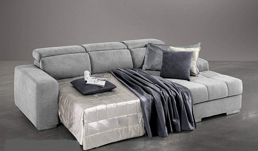 Dafne Italian Design Divano Letto angolare 3 posti con penisola a Destra. Tessuto Romeo Light Grey (cm. 259 x 178 x 94h)