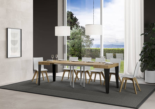 Dafne Italian Design Tavolo Flame allungabile piano Quercia Natura 90x90 allungato 246 telaio Antracite