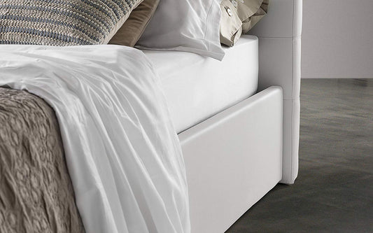 Dafne Italian Design Letto una piazza e mezza contenitore, rivestito in similpelle, bianco,rete ortopedica a doghe in legno 140x210x116h cm.