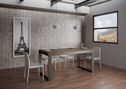 Itamoby, Tavolo allungabile Tecno Evolution 120->224 cm, Piano in Noce e Telaio in Antracite L.120 P.90 H.77 (allungabile Fino a L.224 con Due allunghe)