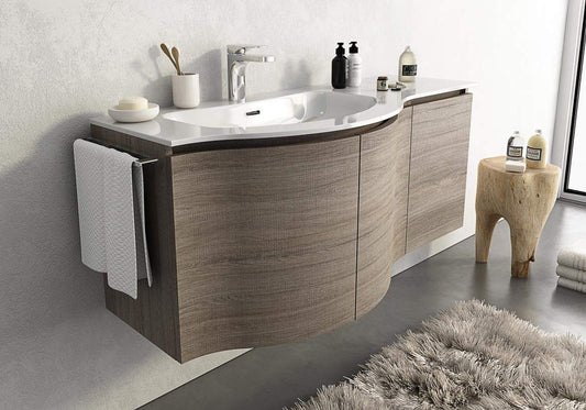 Dafne Italian Design Mobile da bagno sospeso finitura legno (cm L121 H200 P50) - labvabo integrato in ocritech - specchio con luce led - pensile sospeso