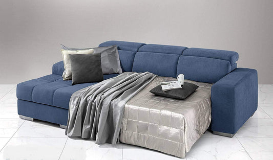 Dafne Italian Design Divano Letto angolare 3 posti con penisola a Sinistra. Tessuto Romeo Denim (cm. 259 x 178 x 94h)