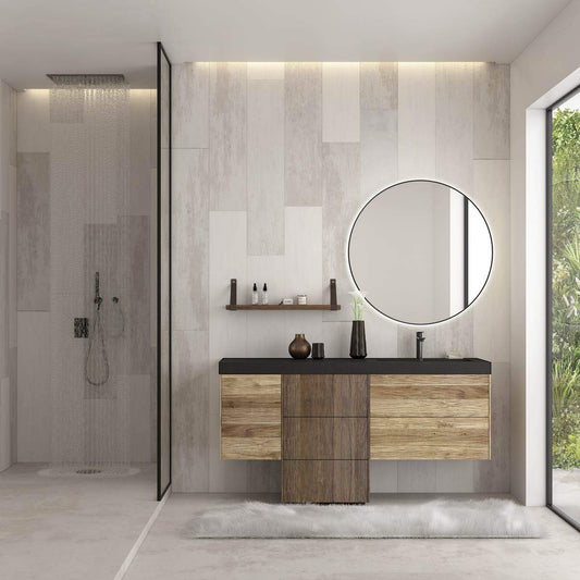 Dafne Italian Design Mobile Bagno Moderno con lavabo sospeso - Castagno Naturale Levigato