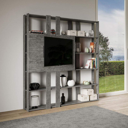 Dafne Italian Design Libreria Composizione N Kato 6R 6 fasce lunghe 2 fasce corte 2 fasce medie pannello TV Cemento