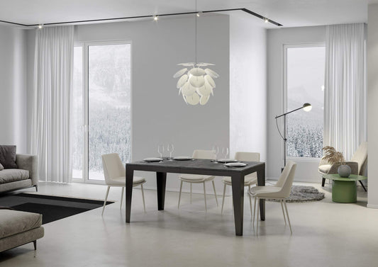 Dafne Italian Design Tavolo Flame Evolution piano Cemento 90x180 allungato 284 telaio Antracite