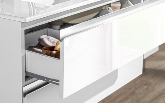 Dafne Italian Design Mobile da bagno Vichy finitura bianco lucido, sospeso, cm 101x46x189 (base, lavabo, specchio)