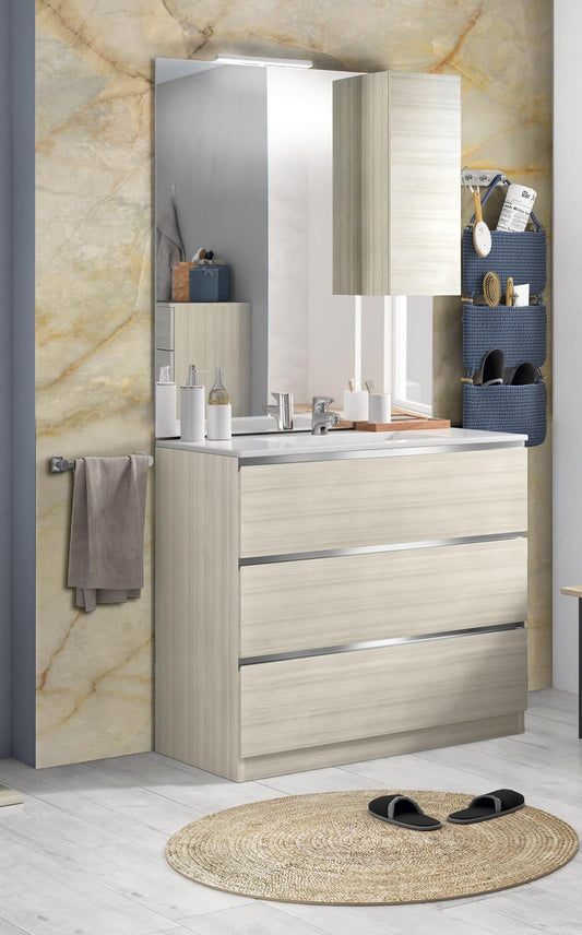 Dafne Italian Design Mobile da bagno Vichy finitura eucalipto bianco cm 101x46x189 (base, lavabo, specchio, pensile)