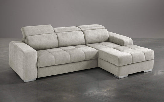 Dafne Italian Design Divano Letto angolare 3 posti con penisola a Destra. Tessuto Romeo Ecru (cm. 259 x 178 x 94h)