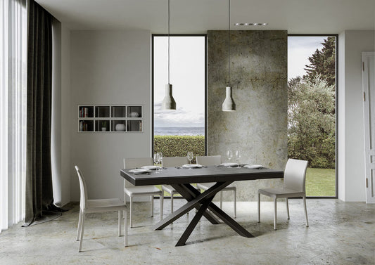Dafne Italian Design Tavolo Volantis Evolution piano Cemento 90x160 allungato 420 telaio Antracite