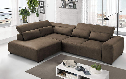 Dafne Italian Design Divano angolare 3 posti con penisola a Sinistra. Tessuto Fuego Brown (cm. 309 x 225 x 70h)