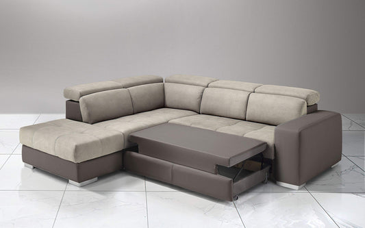 Dafne Italian Design Divano Letto angolare 3 posti con penisola a Sinistra. Similpelle Talpa, Similpelle Effetto Nabuk Light Grey (cm. 266 x 230 x 94h)