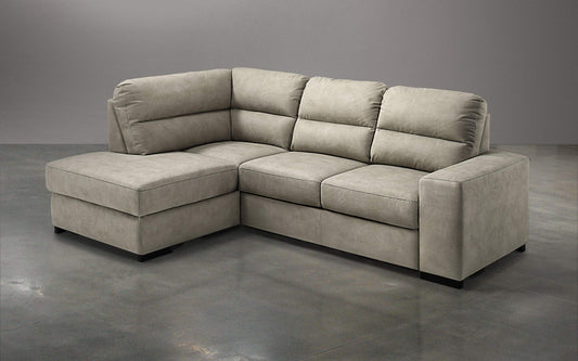 Dafne Italian Design Divano Letto angolare 3 posti con penisola a Sinistra. Similpelle Effetto Nabuk Light Grey (cm. 251 x 175 x 97h)