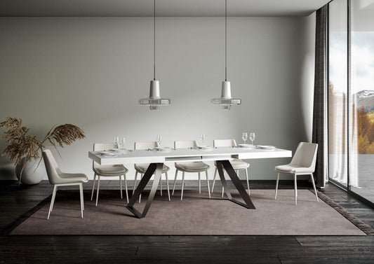 Dafne Italian Design Tavolo Proxy allungabile piano Bianco Frassino 90x160 allungato 264 telaio Antracite