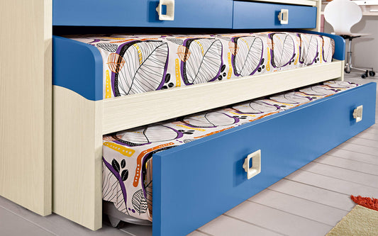 Dafne Italian Design Cameretta Completa a Ponte - Effetto Betulla, Cielo (Triplo Letto Singolo e Armadio) (cm. 300 x 96 x 259h)