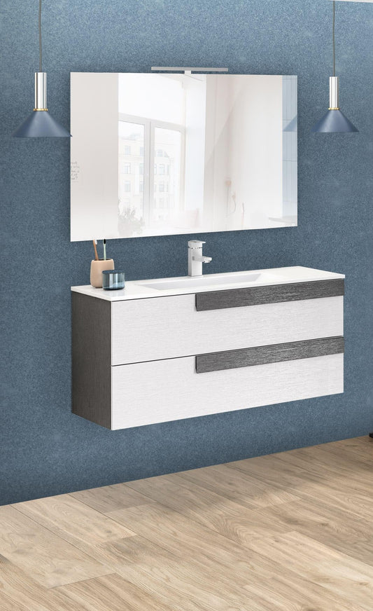 Dafne Italian Design Mobile da bagno componibile sospeso Sandie grigio scuro e bianco cm 101x46x189 (base, lavabo, specchio)