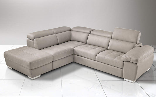 Dafne Italian Design Divano Letto angolare 3 posti con penisola a Sinistra. Similpelle Effetto Nabuk Beige (cm. 285 x 245 x 97h)