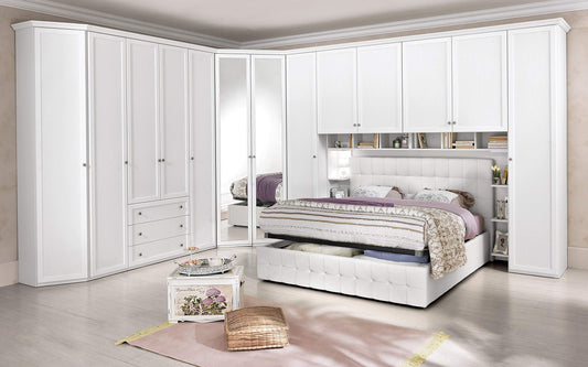 Ponte a 6 Ante battenti. Effetto Bianco larice - Non Comprende Il Letto (cm. 320 x 55 x 251h)