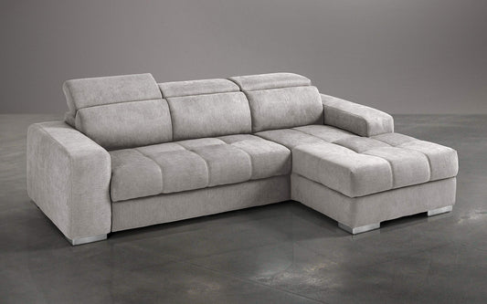 Dafne Italian Design Divano Letto angolare 3 posti con penisola a Destra. Tessuto Romeo Perla (cm. 259 x 178 x 94h)