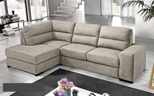 Dafne Italian Design Divano Letto angolare 3 posti con penisola a Sinistra. Similpelle Effetto Nabuk Light Grey (cm. 251 x 175 x 97h)