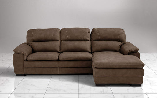 Dafne Italian Design Divano angolare 3 posti con penisola a Destra. Similpelle Effetto Nabuk Brown (cm. 275 x 158 x 94h)
