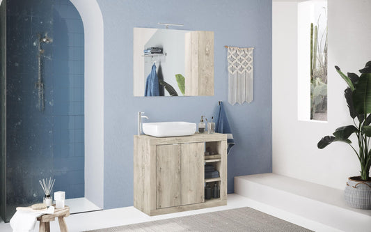 Dafne Italian Design Mobile da bagno componibile Basy colore legno chiaro cm 92 x 44 x 90 (base, lavabo, specchio, pensile)