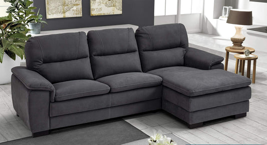 Dafne Italian Design Divano angolare 3 posti con penisola a Destra. Tessuto Soft Grigio Scuro - (cm. 275 x 158 x 94h)