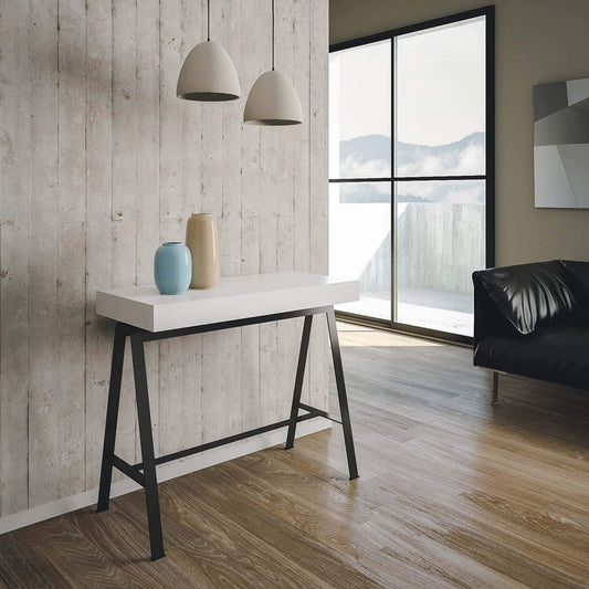 Dafne Italian Design Consolle allungabile Banco Bianco Frassino Telaio Antracite