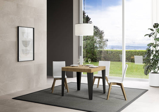 Dafne Italian Design Tavolo Flame allungabile piano Quercia Natura 90x90 allungato 246 telaio Antracite