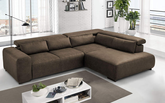 Dafne Italian Design Divano angolare 3 posti con penisola a Destra. Tessuto Fuego Brown (cm. 309 x 225 x 70h)