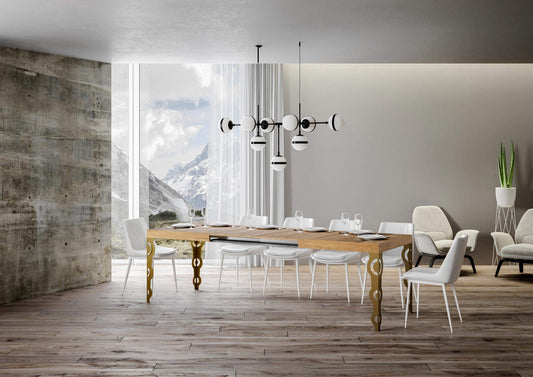 Dafne Italian Design Tavolo Karamay allungabile piano Quercia Natura 90x180 allungato 284 telaio oro
