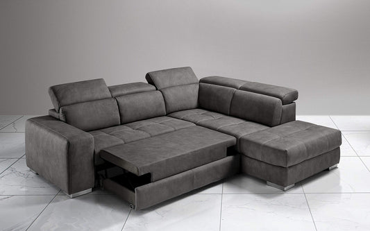 Dafne Italian Design Divano Letto angolare 3 posti con penisola a Destra. Similpelle Effetto Nabuk Nero (cm. 266 x 230 x 94h)