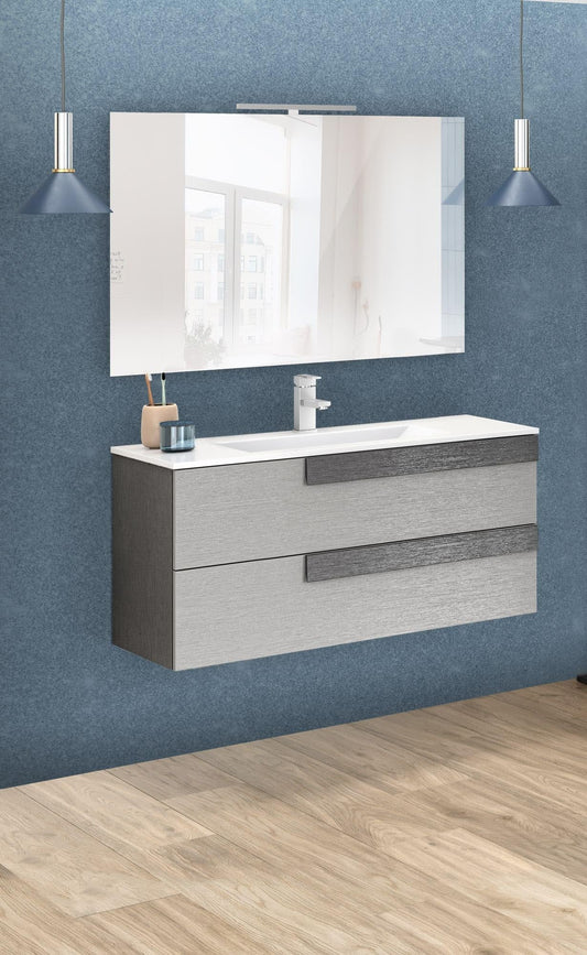 Dafne Italian Design Mobile da bagno componibile sospeso Sandie grigio chiaro e grigio scuro cm 101x46x189 (base, lavabo, specchio)